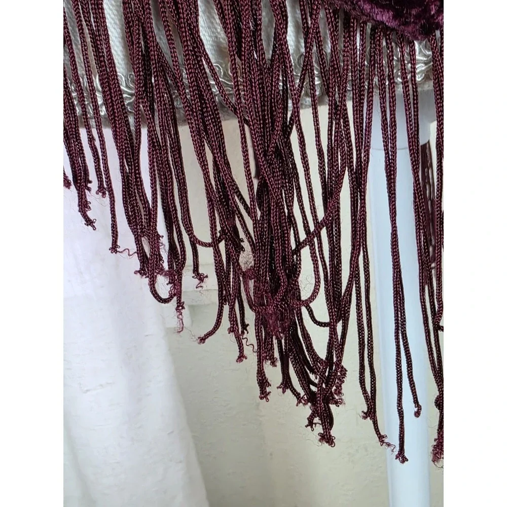 Y2K V-Shape Scarf Wrap Top Velvet Burgundy Tassel Floral